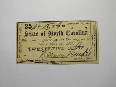 $.25 1861 Raleigh North Carolina Obsolete Currency Bank Note Bill NC State UNC+