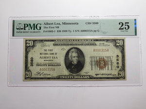 $20 1929 Albert Lea Minnesota National Currency Bank Note Bill Ch #3560 VF25 PMG