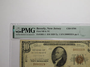 $10 1929 Beverly New Jersey NJ National Currency Bank Note Bill #8704 VF20 PMG