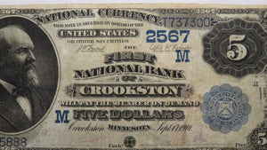 $5 1882 Crookston Minnesota MN National Currency Bank Note Bill #2567 VF25 PMG