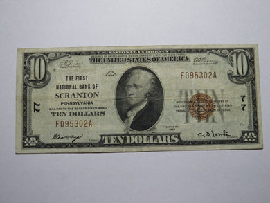 $10 1929 Scranton Pennsylvania PA National Currency Bank Note Bill Ch #77 VF