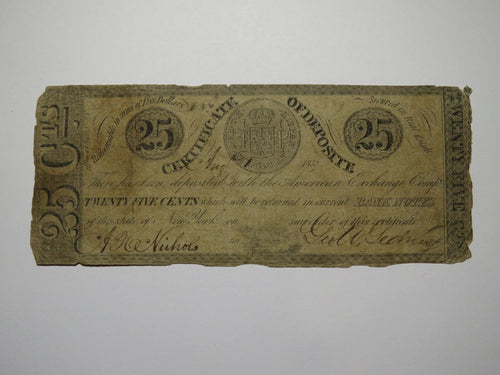 $.25 1837 New York Obsolete Currency Bank Note Bill American Exchange Company