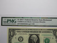 Load image into Gallery viewer, $1 2017 Near Solid Serial Number Federal Reserve Bank Note Bill UNC66 #55555545