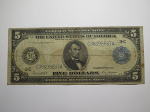 $5 1914 Philadelphia PA Federal Reserve Large Bank Note Currency Bill FINE