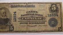 Load image into Gallery viewer, $5 1902 Carnegie Pennsylvania PA National Currency Bank Note Bill Ch #12934 PCGS