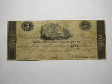 Load image into Gallery viewer, $5 1815 Alexandria Washington D.C. Obsolete Currency Bank Note Bill Merchants