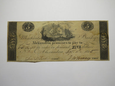 $5 1815 Alexandria Washington D.C. Obsolete Currency Bank Note Bill Merchants