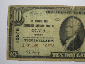 $10 1929 Ocala Florida FL National Currency Bank Note Bill Charter #10578 RARE!