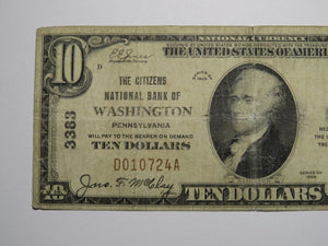 $10 1929 Washington Pennsylvania PA National Currency Bank Note Bill! Ch #3383