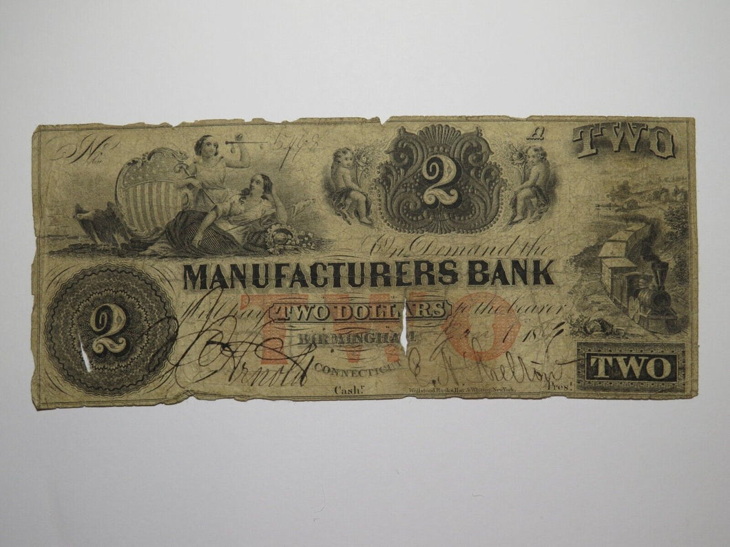 $2 1856 Birmingham Connecticut CT Obsolete Currency Bank Note Bill Manufacturers