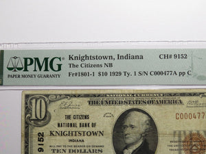 $10 1929 Knightstown Indiana IN National Currency Bank Note Bill #9152 VF25 PMG