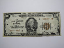 Load image into Gallery viewer, $100 1929 Richmond Virginia VA National Currency Note Federal Reserve Bank VF