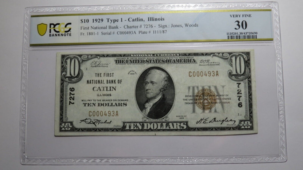 $10 1929 Catlin Illinois IL National Currency Bank Note Bill #7276 VF30 PCGS