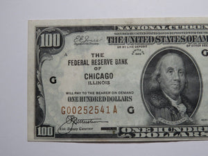 $100 1929 Chicago Illinois IL National Currency Note Federal Reserve Bank XF!!