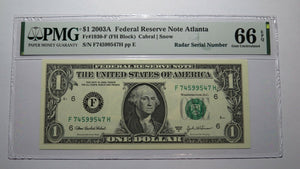 $1 2003 Radar Serial Number Federal Reserve Currency Bank Note Bill PMG UNC66EPQ