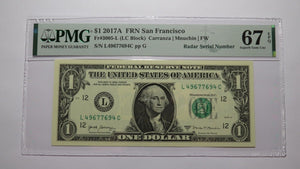 $1 2017 Radar Serial Number Federal Reserve Currency Bank Note Bill PMG UNC67EPQ