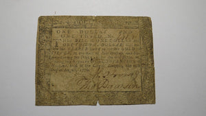 1776 $1 1/3 Annapolis Maryland MD Colonial Currency Bank Note Bill RARE Issue!