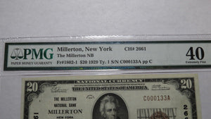 $20 1929 Millerton New York NY National Currency Bank Note Bill Ch. #2661 XF40