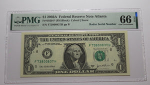 $1 2003 Radar Serial Number Federal Reserve Currency Bank Note Bill PMG UNC66EPQ