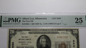 $20 1929 Albert Lea Minnesota MN National Currency Bank Note Bill #3560 VF25 PMG