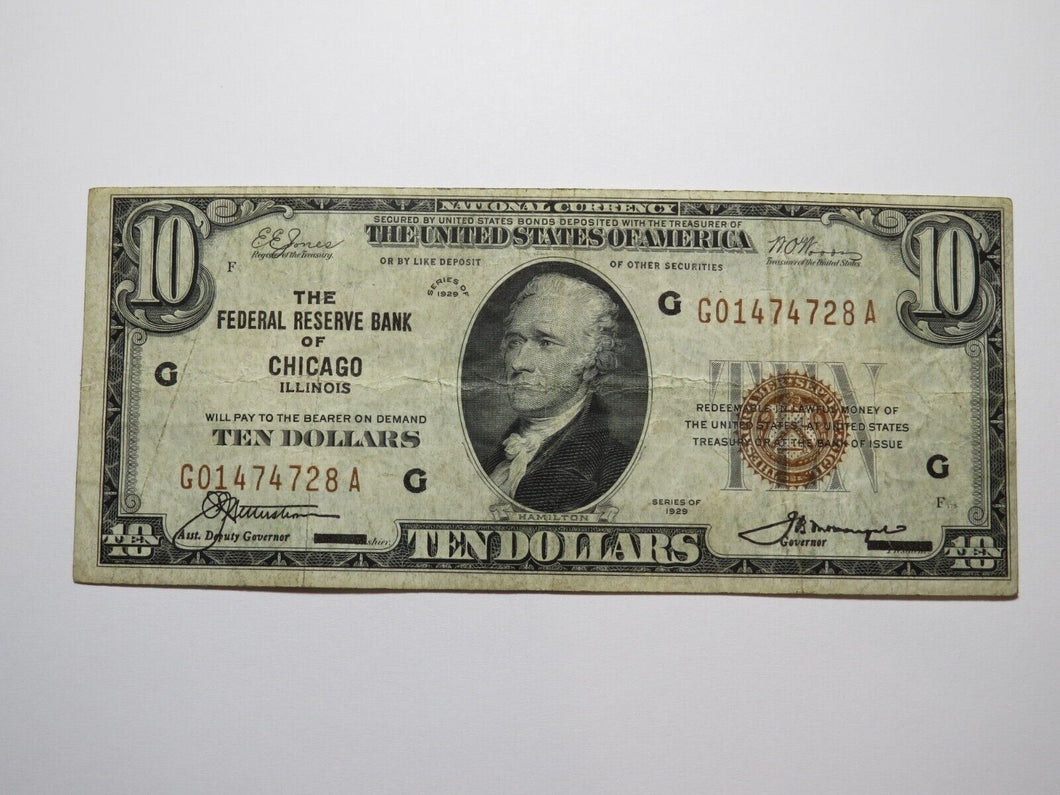 $10 1929 Chicago Illinois National Currency Federal Reserve Bank Note Bill VF