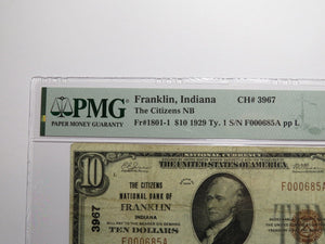 $10 1929 Franklin Indiana IN National Currency Bank Note Bill Ch. #3967 VF25 PMG