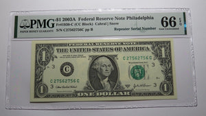 $1 2003 Repeater Serial Number Federal Reserve Currency Bank Note Bill PMG UNC66