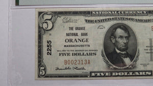 $5 1929 Orange Massachusetts MA National Currency Bank Note Bill Ch #2255 VF35
