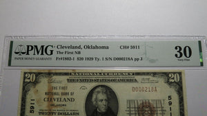 $20 1929 Cleveland Oklahoma OK National Currency Bank Note Bill Ch 5911 VF30 PMG