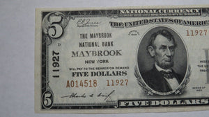 $5 1929 Maybrook New York NY National Currency Bank Note Bill! Ch. #11927 VF+