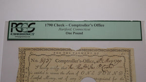 1790 One Pound Connecticut Comptroller's Office Colonial Currency Note! Pomeroy