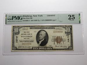 $10 1929 Winthrop New York National Currency Bank Note Bill Ch #10747 VF25 PMG