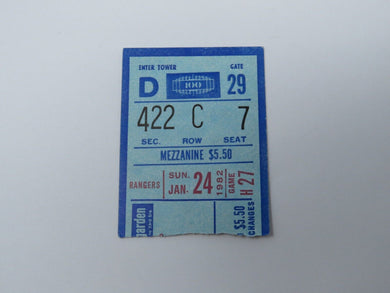 January 24, 1982 New York Rangers Vs. Washington Capitals NHL Hockey Ticket Stub