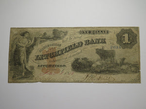 $1 1858 Litchfield Connecticut CT Obsolete Currency Note Bill Litchfield Bank