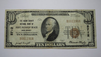 $10 1929 Point Pleasant Beach New Jersey NJ National Currency Bank Note Bill Pt