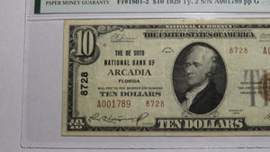 $10 1929 Arcadia Florida FL National Currency Bank Note Bill Ch. #8728 VF30 PMG