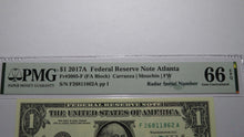 Load image into Gallery viewer, $1 2017 Radar Serial Number Federal Reserve Currency Bank Note Bill PMG UNC66EPQ