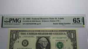 $1 1995 Radar Serial Number Federal Reserve Currency Bank Note Bill PMG UNC65EPQ