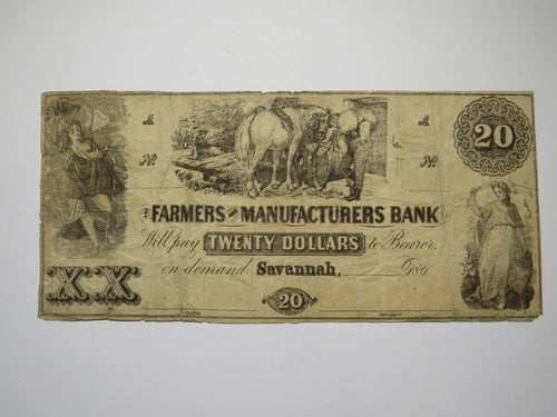 $20 186_ Savannah Georgia Obsolete Currency Bank Note Bill Remainder Farmers