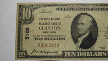 Load image into Gallery viewer, $10 1929 Clayton New York NY National Currency Bank Note Bill Ch. #5108 Fine