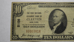 $10 1929 Clayton New York NY National Currency Bank Note Bill Ch. #5108 Fine