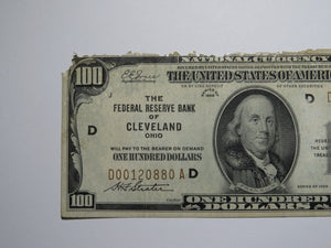 $100 1929 Cleveland Ohio National Currency Note Federal Reserve Bank Note Bill