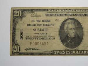 $20 1929 Summit New Jersey NJ National Currency Bank Note Bill Ch. #5061 RARE