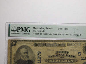 $5 1902 Mercedes Texas TX National Currency Bank Note Bill Ch. #11879 F12 PMG