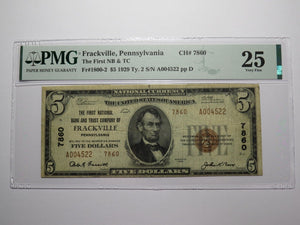 $5 1929 Frackville Pennsylvania PA National Currency Bank Note Bill #7860 VF25