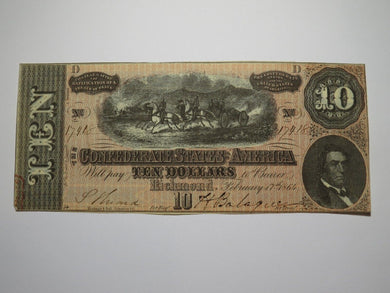 $10 1864 Richmond Virginia VA Confederate Currency Bank Note Bill RARE T68 VF