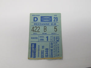 January 1, 1975 New York Rangers Vs. Chicago Blackhawks NHL Hockey Ticket Stub