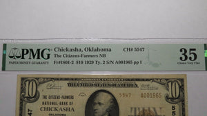 $10 1929 Chickasha Oklahoma OK National Currency Bank Note Bill #5547 VF35 PMG