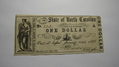 $1 1861 Raleigh North Carolina NC Obsolete Currency Bank Note Bill State of NC