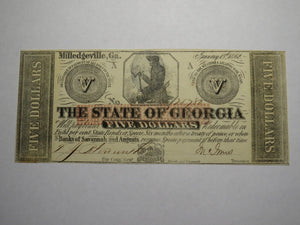 $5 1862 Milledgeville Georgia Obsolete Currency Bank Note Bill! State of GA AU+